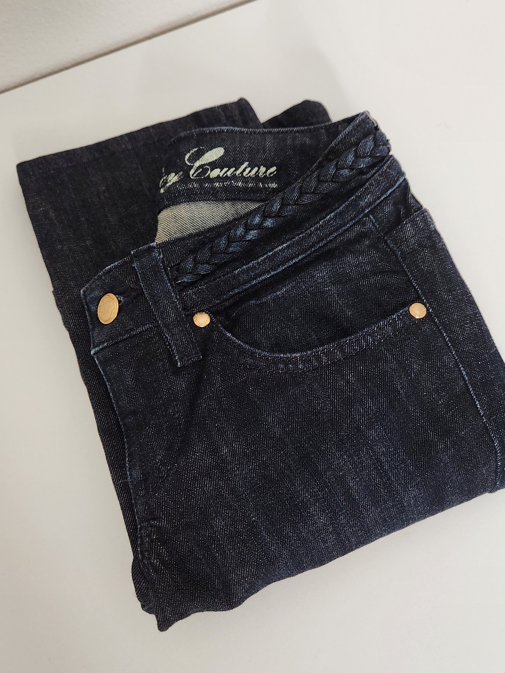 Juicy Couture Dark Indigo Straight Leg Jeans with Braided Waist Detail